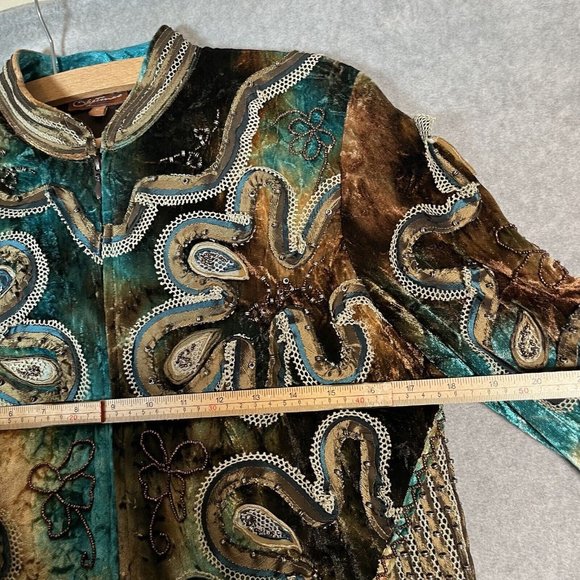 Obstinee By Ika Jacket 6 Teal Brown Velvet Beaded Art to Wear Embroidered Artsy - Picture 9 of 16